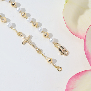 Pulsera de Rosario de Perlas de San Benito para Mujer, Pulsera con Cruz de la Virgen María y Circonitas - Product Image 3