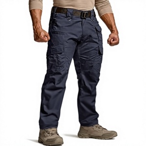 Pantalon cargo tactique bleu marine pour homme, taille haute, plusieurs poches, séchage rapide, style vêtements de travail en toile, pantalon d'extérieur pour le printemps - Product Image 1
