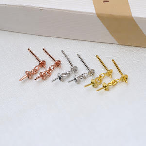 Boucles d'oreilles en argent S925 à double perle pour femmes, accessoires de bricolage multi-perles avec support vide, composants et trouvailles de bijoux - Product Image 1