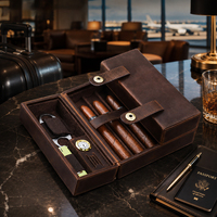 Humidor de Voyage Portable de Luxe en Cuir Véritable Vintage avec Hygromètre Intégré, Double Compartiment de Rangement et Espace de Rangement pour Outils – Vente en Gros Usine