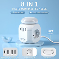 4000W Power Cube EU Plug Socket Prise multifonctionnelle avec lampe de contrôle tactile USB et chargeur Type-C Câble 1.8M Multiprise