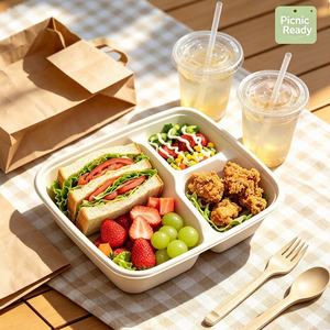 Barquette alimentaire compostable à 5 compartiments peu profonde pour traiteur, personnalisable, pour dîner de fruits de mer, à emporter - Product Image 6