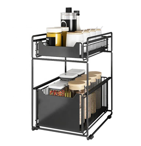 <span class=keywords><strong>Étagère</strong></span> à épices multifonctionnelle à 2 niveaux <span class=keywords><strong>sous</strong></span> l'évier Organisateur à <span class=keywords><strong>tiroir</strong></span> coulissant <span class=keywords><strong>Étagère</strong></span>s de rangement en métal pour salle de bain - Product Image 2