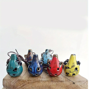 1 pièce Ocarina artisanale à 6 trous, effet four, petite goutte d'eau, avec cordon de suspension - Product Image 1