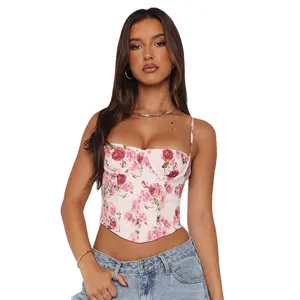 Hot Girl Summer Floral Slim-Fitting Vest New Ins Small Slip Top avec ceinture de style doux pour les femmes