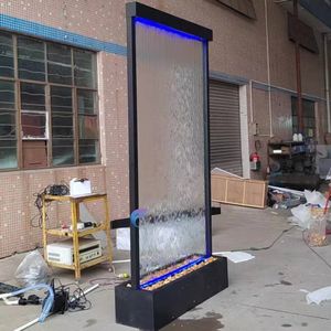 Fontaine murale en cascade, en promotion, avec panneau en verre et structure en acier inoxydable, éclairée par LED, pour la décoration intérieure. - Product Image 4