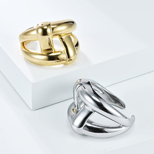 Geometric Fashion <b>Ring</b> Steel Gold Wide Band Women's Party Jewelry - Product Image 2