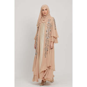 Vestido de noche en capas abaya abierto adornado floral de lujo de la Riviera francesa - Product Image 6