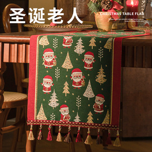 Camino <span class=keywords><strong>de</strong></span> <span class=keywords><strong>Mesa</strong></span> Navideño Estilo Americano, Decoración Retro Jacquard <span class=keywords><strong>para</strong></span> <span class=keywords><strong>Mesa</strong></span> <span class=keywords><strong>de</strong></span> Comedor, Tira Larga con Borlas, Venta al por Mayor - Product Image 4