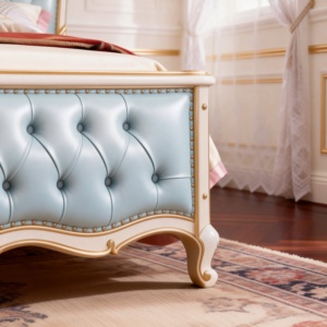 <span class=keywords><strong>Letto</strong></span> di Lusso Francese Barocco Premium con Testiera Imbottita in Pelle <span class=keywords><strong>Blu</strong></span>, Rifiniture Intagliate in Oro, Comoda Struttura in Legno Morbido - Product Image 5