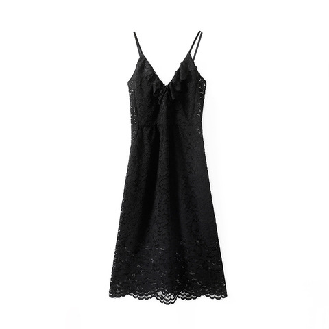 5826 Summer New European and American Style Sexy Deep V Neck Sleeveless Eyelash Lace Slip Dress