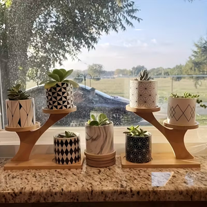 Plantes personnalisées de grande taille avec support en bois, plantes écologiques modernes, support en bois avec support à tasses à bascule en bois à 3 niveaux - Product Image 2