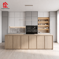 Meuble de cuisine moderne sur mesure sans poignée avec îlot en verre acrylique, ensemble de meubles de cuisine pour salle à manger, charnières incluses