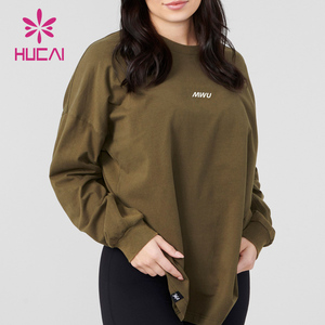 T-<span class=keywords><strong>shirt</strong></span> de <span class=keywords><strong>sport</strong></span> ample à manches longues en coton épais sérigraphié col rond pour <span class=keywords><strong>femme</strong></span> HUCAI - Product Image 5