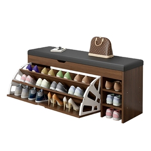 Modern Wood Flip Drawer Shoe Storage Bench Cushioned Entryway Shoe <strong>Cabinet</strong> for Bedroom Living Room or <strong>Hallway</strong> - Product Image 1