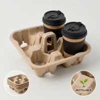 Porte-gobelet isotherme 2 compartiments pour café chaud, plateau à boissons pour service drive-thru, en pâte à papier moulée robuste