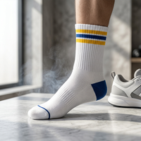 Chaussettes de sport en coton peigné pour hommes, rayures rétro, mi-mollet, respirantes, anti-odeur, décontractées, athlétiques, bout sans couture, vente chaude OEM