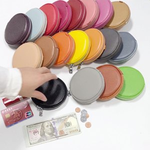 Borsellino a forma rotonda a più colori Mini portafoglio portachiavi con Logo personalizzabile portafoglio a monete cerchio in vera pelle - Product Image 6