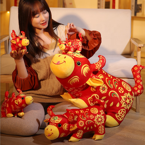 Souvenir Cadeau Rood Zacht Pluizig Pluche Speelgoed Dieren Knuffels Pop 25/30/40Cm Mascotte Koe Gevulde Stier - Product Image 4