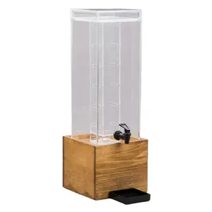 Modern Acrylic Alcohol Beverage Dispenser with Wood Base and Spigot