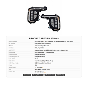 Feux de brouillard LED DRL pour Hyundai Santa Fe 2015-2016 12V, nouveaux feux de jour, feux de conduite pour pare-chocs avant - Product Image 4