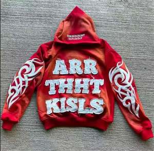 Sweat à capuche délavé à l'acide et pantalon évasé pour hommes de haute qualité Streetwear délavé au soleil avec col à capuche brodé en fausse patché - Product Image 1