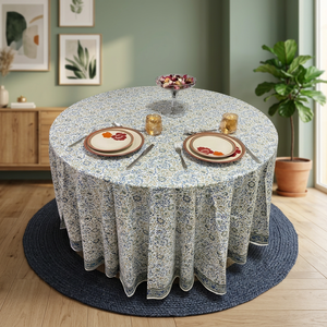 <b>Round</b> Handmade Customized PRABHAVA Rajasthan Paisley Pattern Cotton <b>Linen</b> Washable Modern Style Party Use <b>Tablecloth</b> - Product Image 3