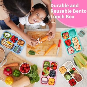 Snack Box Containers Bento Wheat Lunch Box para adultos y niños 5 Compartimentos Adulto Lunchable Containers con utensilios, tarro de salsa - Product Image 6