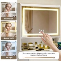 Ensemble de coiffeuse de luxe en bois blanc avec miroir éclairé, plateau en verre et tiroirs à éclairage intelligent pour chambre à coucher, vente en gros, MOQ 100