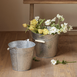 Vaso Moderno in Latta Pioneera, Secchio per Fiori in Ferro, Decorazione per Casa e Giardino, Vaso in Metallo Zincato Ecologico con Motivo Verticale - Product Image 2