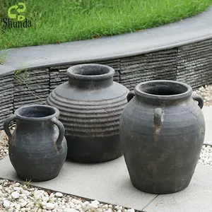 Pot en terre cuite rustique à trois oreilles personnalisé poterie maison table de jardin vases vase à fleur antique vintage pour la décoration d'hôtel