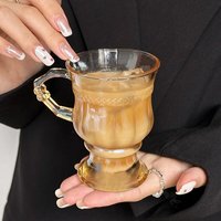 Mug à café de luxe rétro en verre ambré gaufré avec poignée, tasse à latte côtelée vintage pour café glacé, idéal pour la table de café