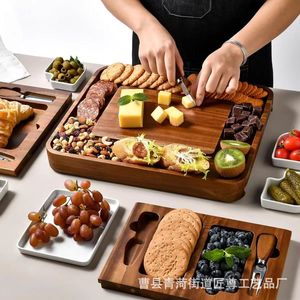Juego de tablas de queso de madera de acacia con bandejas para aperitivos y frutas, bandeja de servir de madera hecha a mano y duradera - Product Image 2
