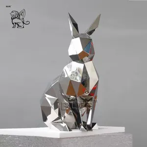 BLVE personalizzato moderno decorazione della casa di dimensioni umane statua animale specchio scultura geometrica coniglio in acciaio inossidabile
