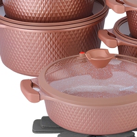 DONNOR Ensemble de 15 casseroles de luxe, profondes, en maifanite, antiadhésives, avec fond composite en marbre moulé sous pression, design tressé moderne