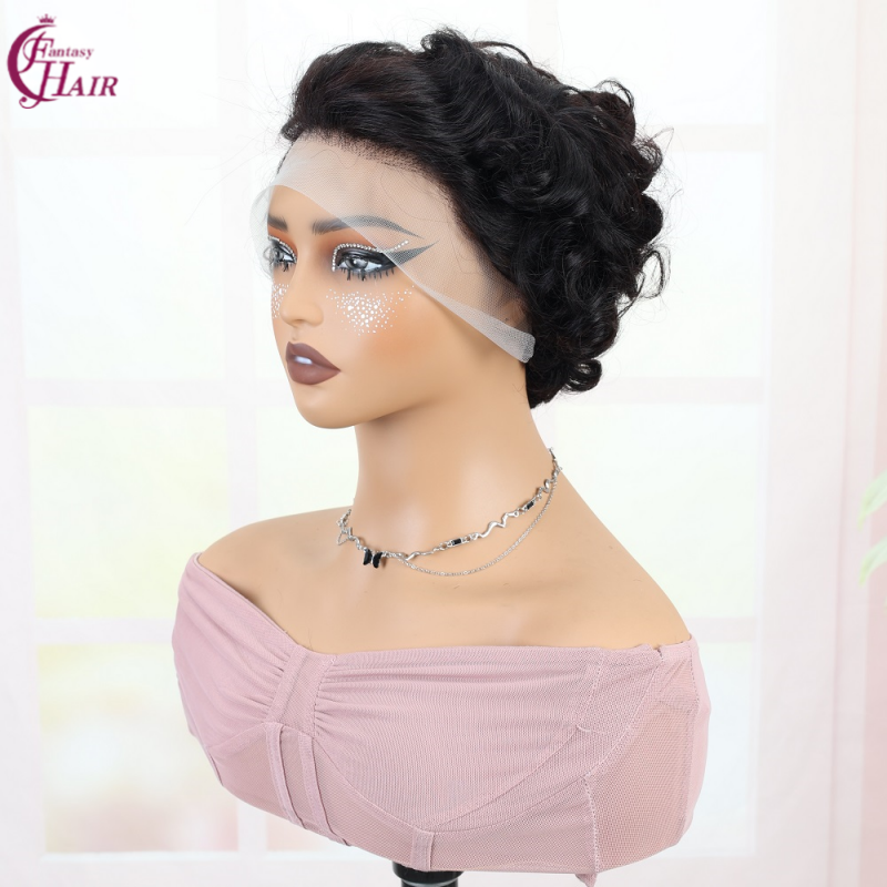 วิกผมพิกซี่สีดำธรรมชาติ13x4