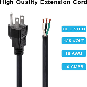 Cable de Alimentación de Repuesto de 6 pies, SJT, Calibre 18, <span class=keywords><strong>3</strong></span> Hilos, Estándar Estadounidense, Cable Pigtail, 110V 125V 120V, Negro, Cable de Extensión - Product Image 3