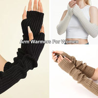 Haute qualité femmes Long hiver tricoté chaud respirant demi doigt bras gants sans doigts conception utilisation quotidienne couleur unie