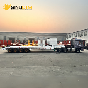 Venta caliente 100 Toneladas 4 ejes Máquina <span class=keywords><strong>de</strong></span> construcción Entrega Cargador bajo Semi camión plano Remolque con rampa hidráulica - Product Image 2