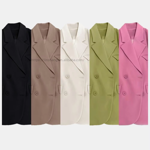 The New Casual Solid Color <b>Pockets</b> Suit Collar <b>Plastic</b> Button Women Fashion - Product Image 2