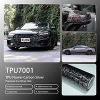 Film de protection de voiture en TPU motif floral carbone argenté, texture carbone tissée, base épaisse premium, extensible, anti-jaunissement, rouleau en gros