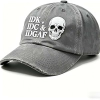 Gorra de Béisbol Unisex Negra de Mezclilla con Logotipo Bordado de Calavera IDK IDC IDGAF, Ajustable, Estilo Urbano