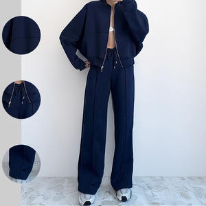 Ensemble de survêtement décontracté pour femme de style européen et américain, collection Printemps 2026, couleur unie, coupe ample, avec fermeture éclair, manches longues - Product Image 2