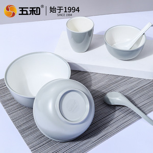 Wuhe <b>Melamine</b> Dinnerware Set Grey Round <b>Bowl</b> Plate Cup Spoon For Hotel Restaurant Use - Product Image 3
