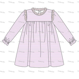 Abiti da bambina alla moda a manica lunga con volant in maglia di cotone a righe monogramma <span class=keywords><strong>autunno</strong></span> inverno vestito da principessa per bambini - Product Image 4