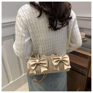 Nuevo bolso bandolera retro para mujer con textura sencilla y fresca para llevar bajo el brazo, color liso, lazo dulce, bolso tote retro - Product Image 6