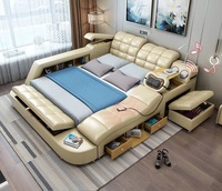 Verstellbares Italienisches Modernes Kingsize-Bett mit Stauraum Multifunktionales Intelligentes Bett Lederpolsterung Holzrahmen Verstellbare Rückenlehne RV