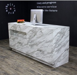 Carrara Marbleสีขาวแผนกต้อนรับตารางด้านหน้าเคาน์เตอร์สแตนเลสฟุตบาร์แผนกต้อนรับ - Product Image 6