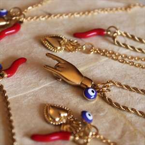 Bijoux <span class=keywords><strong>de</strong></span> mode bricolage en acier inoxydable corde chaîne mauvais œil main <span class=keywords><strong>corne</strong></span> coeur breloques bon chanceux italien amulette pendentif collier - Product Image 5