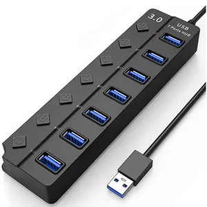 USB Hub 3.0 High Speed Multi USB Splitter Adapter 7 Port Multiple Expander Hub With Switch 120cm Long Cable For PC